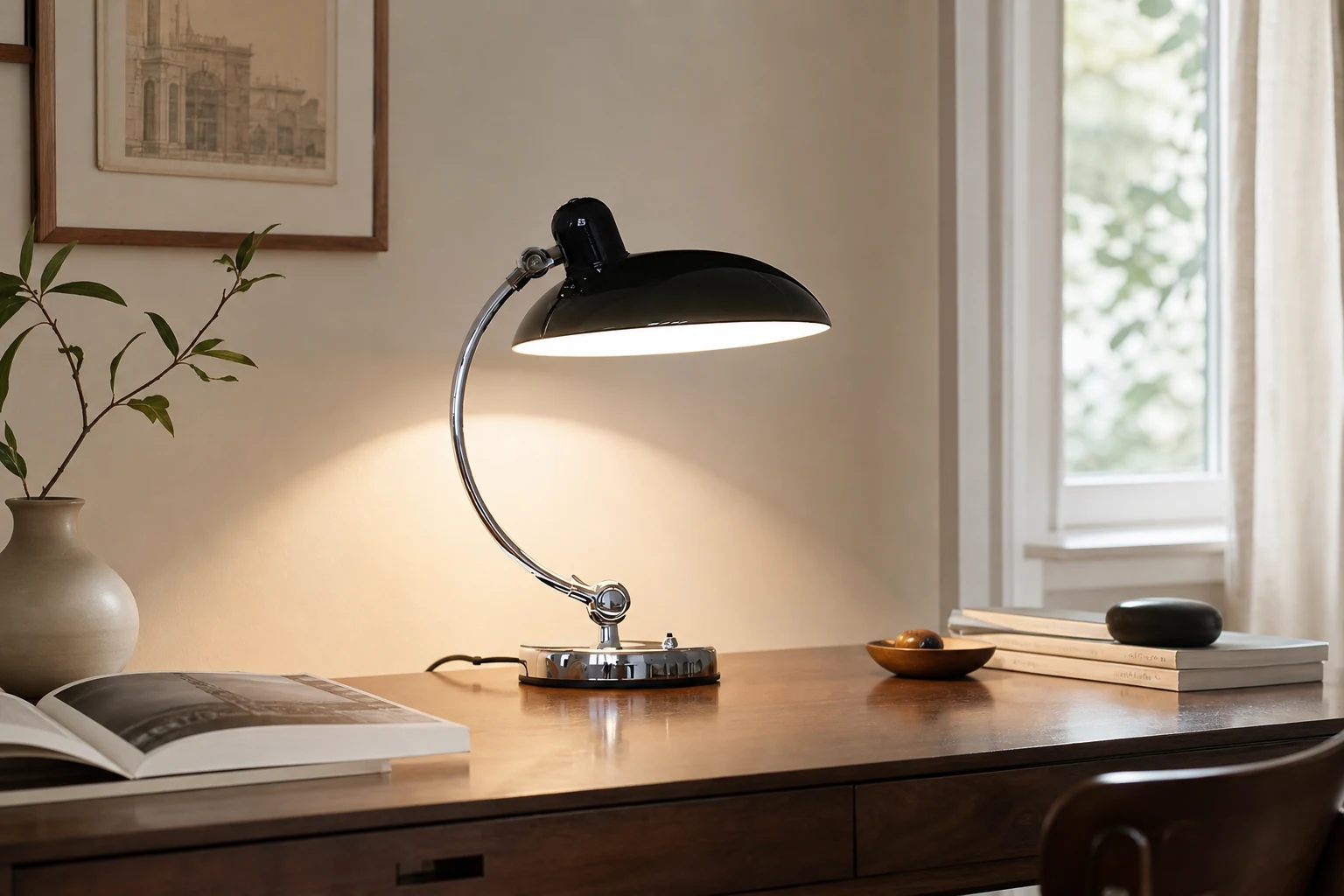 Lampa biurkowa Retro Curve M27 w stylu życia na blacie