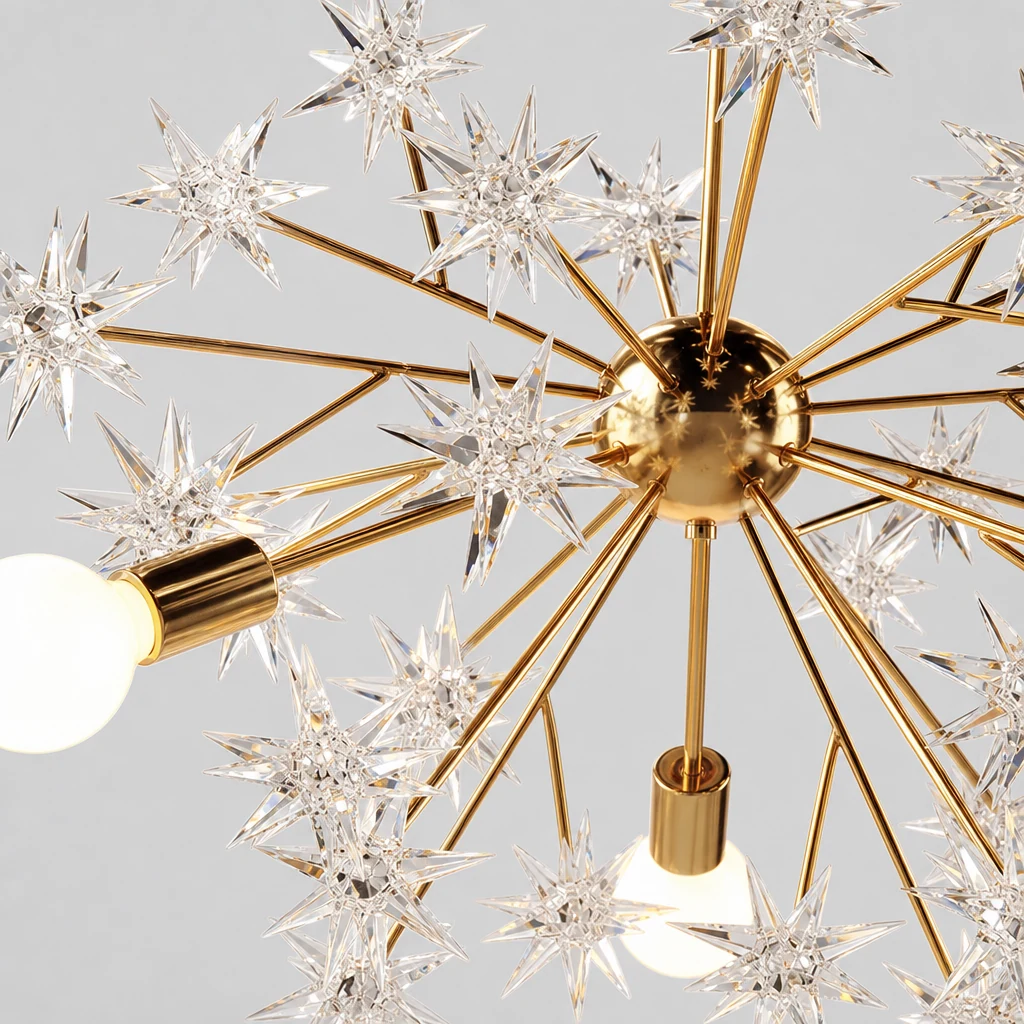 Zbliżenie szczegółów wykończenia i konstrukcji lampy wiszącej Snowflake