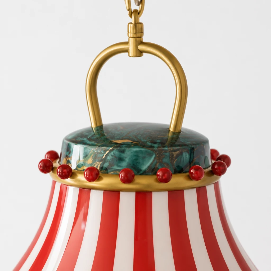 Zbliżenie klosza i wykończenia lampy wiszącej Circus Glass