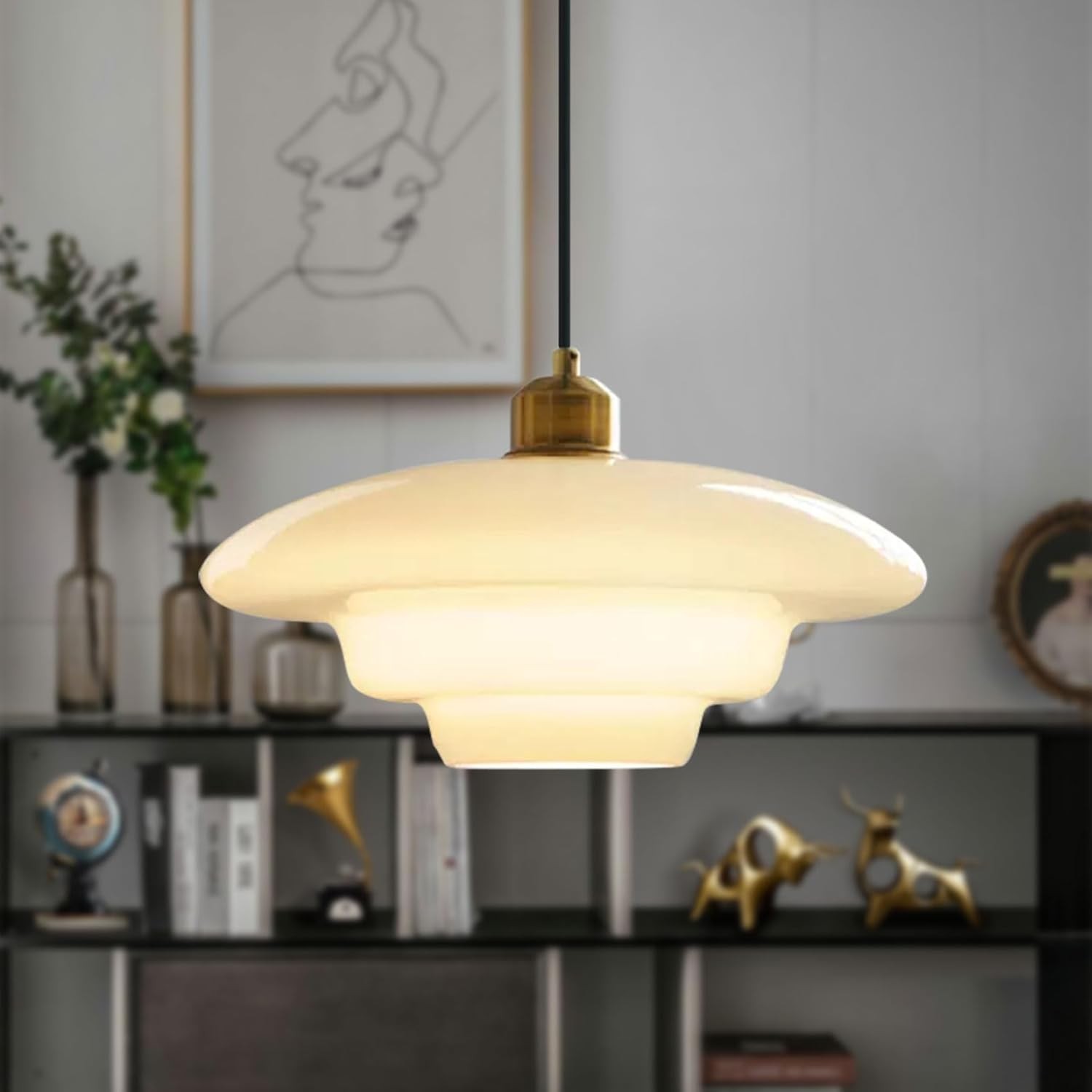 Mid-Century Art Milk White Glass Pendant Lamp S81