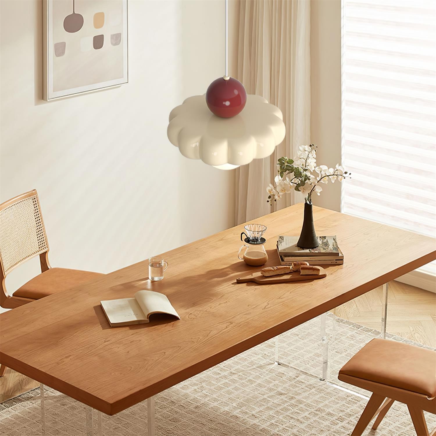 Cream Style Long Line Pumpkin Texture Pendant Lamp M275
