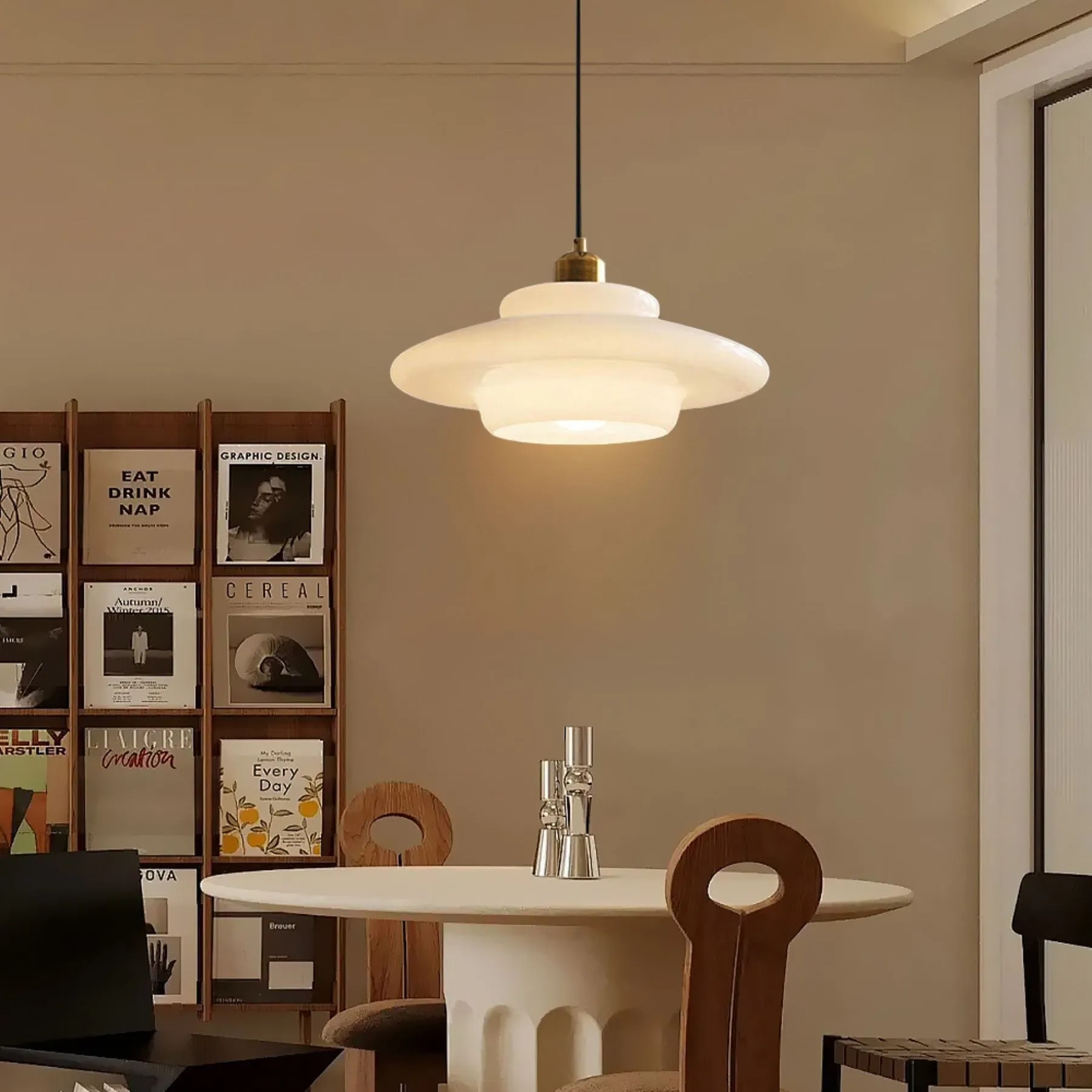 Mid-Century Art Milk White Glass Pendant Lamp S81