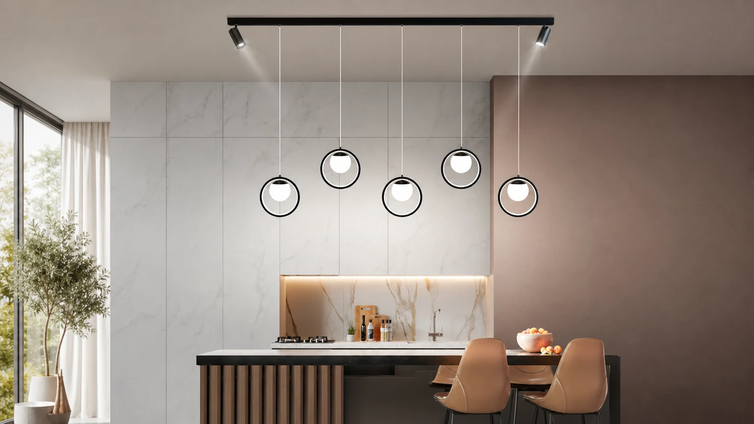 Lampa wisząca RING zainstalowana nad stołem w jadalni