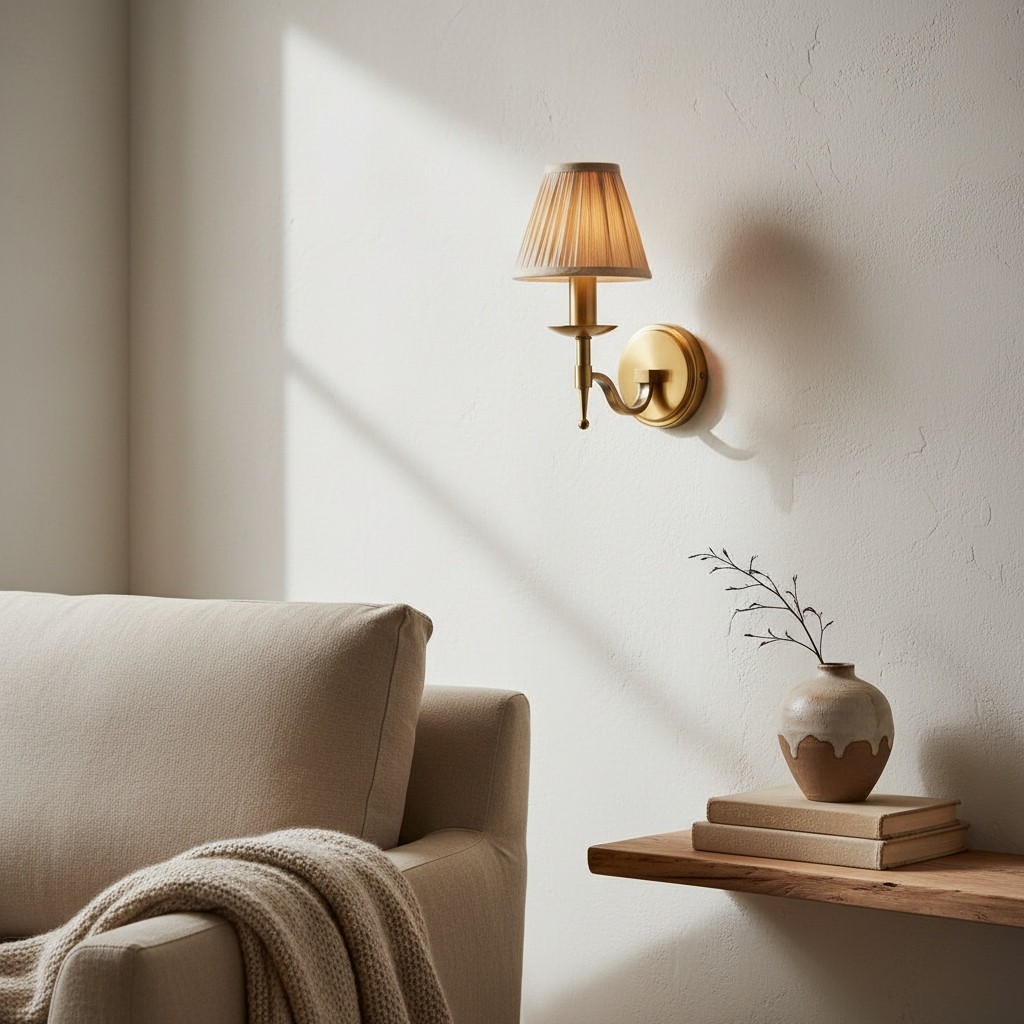 Tela Traditional Brass Wall Light - Classic Curved-Arm Sconce for Living Room & Hallway T655