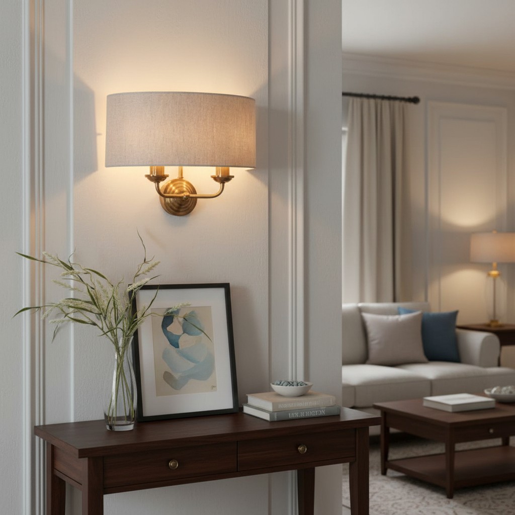 Tela Classic Wall Sconce with Fabric Shade - Elegant Metal Finish Wall Light for Living Room or Bedroom T654