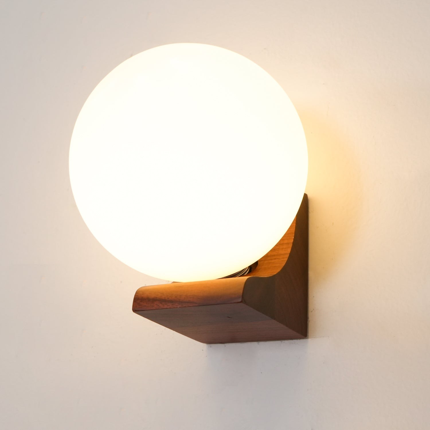 Minimalist Wooden Geometric Bracket Glass Globe Wall Lamp M477