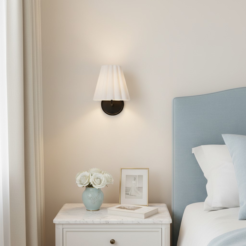 Ruffmeto Fabric Wall Sconce - Featuring Pleated Detailing on a Sculptural Metal Frame for Study T474