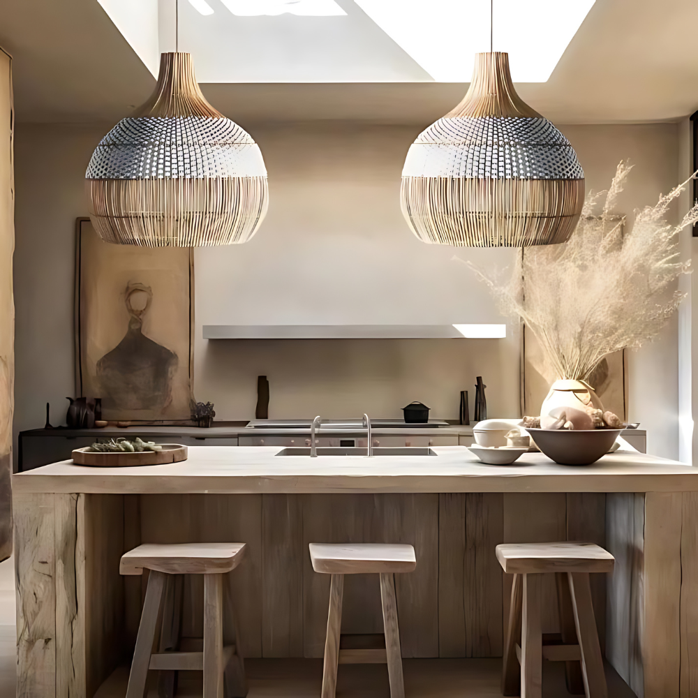 Breezy White Elegance Natural Rattan Pendant Light D842