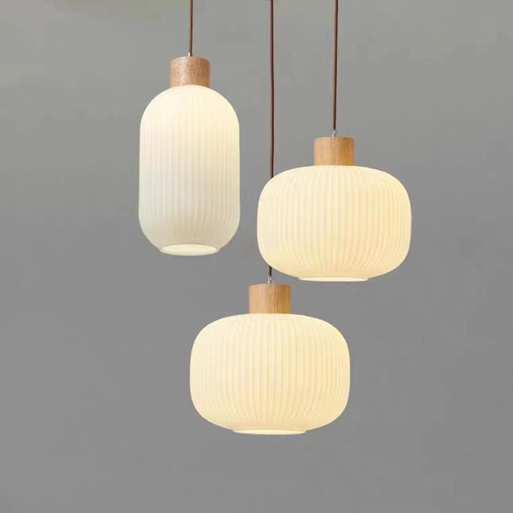 Nordic White Lantern-Like Glass Pendant Lamp M127