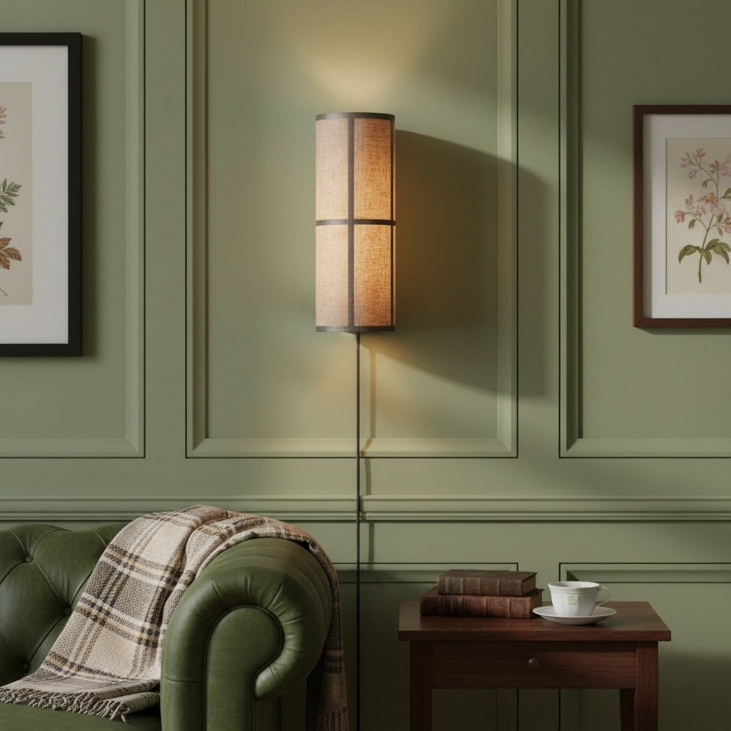 Cylume Cylinder Fabric Plug-in Wall Lamp - Minimalist Wall Sconce for Bedroom Living Room T546