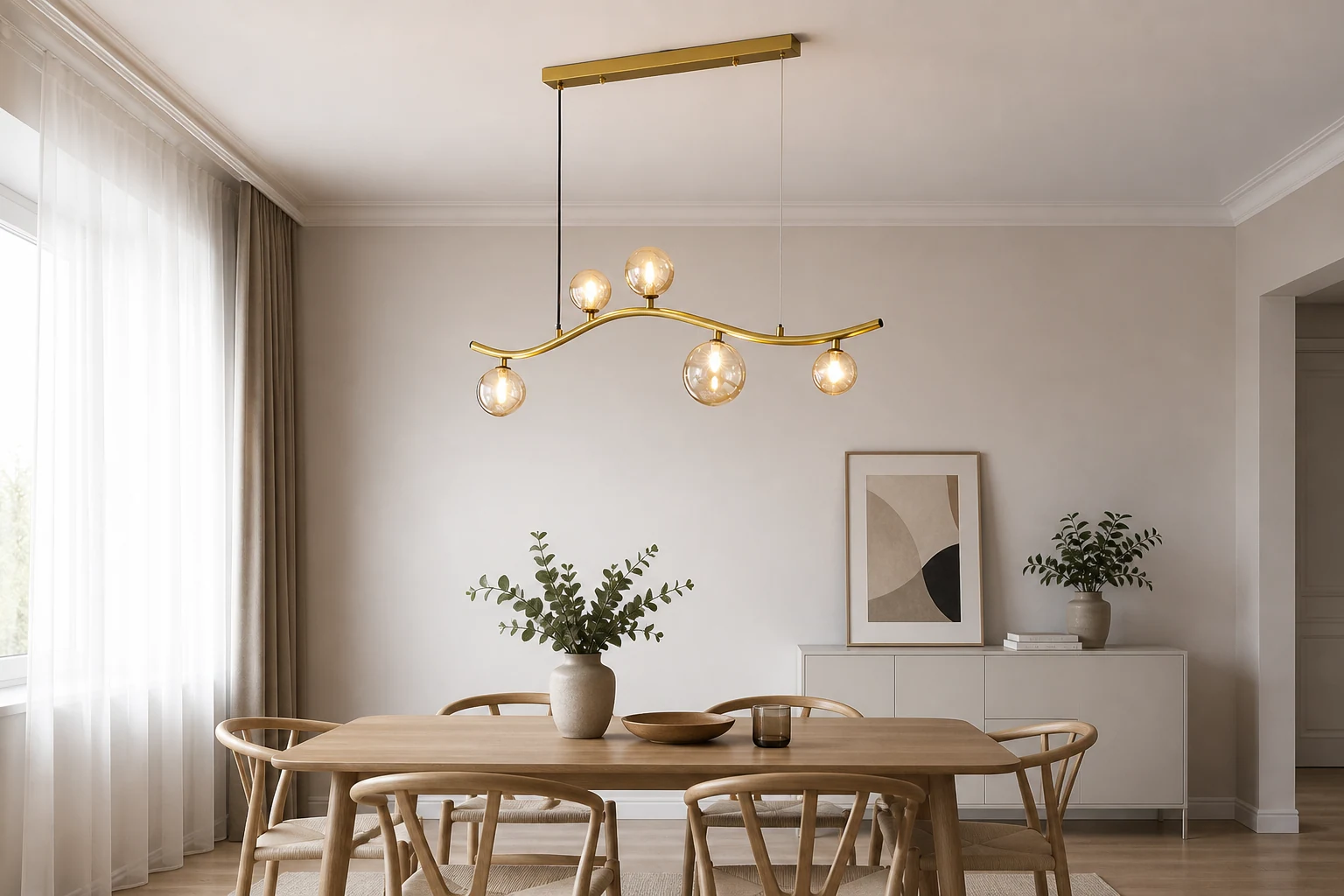 Nordycka minimalistyczna lampa wisząca we współczesnym wnętrzu