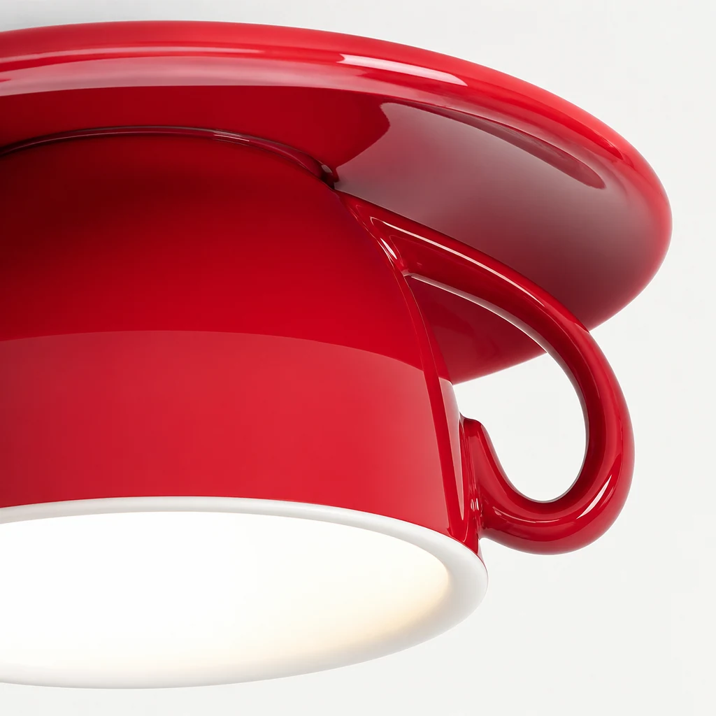 Zbliżenie na ceramiczny korpus i dyfuzor lampy sufitowej D130 w kształcie filiżanki