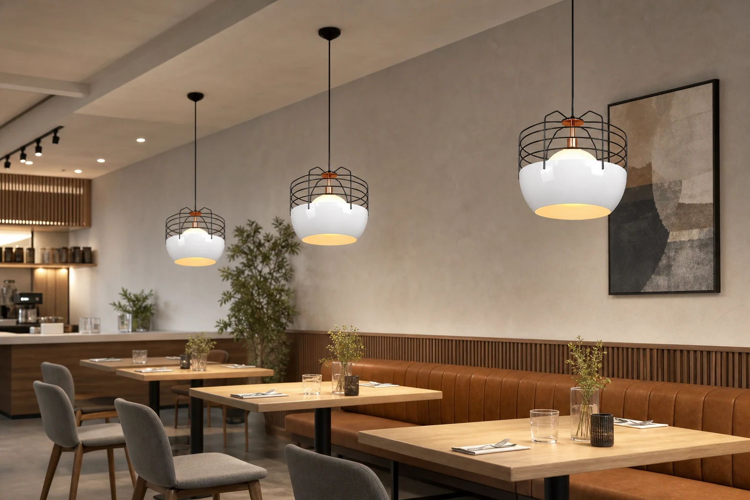 DELUCA Modern Caged Hanging Lamp in a lifestyle room setting
