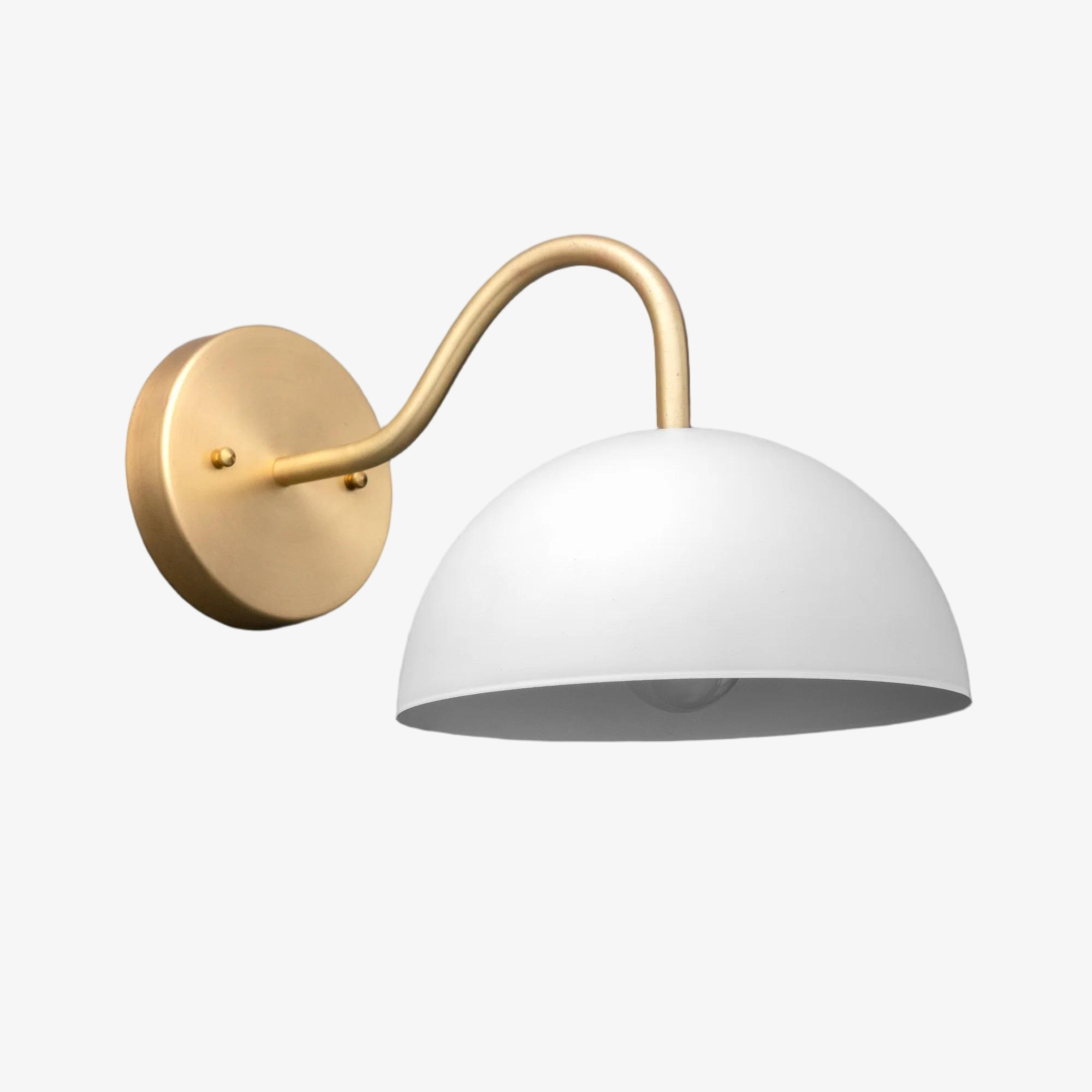 Curva Metal Industrial Wall Sconce - Curved Brass Arm - Hammered Dome Light Fixture T408