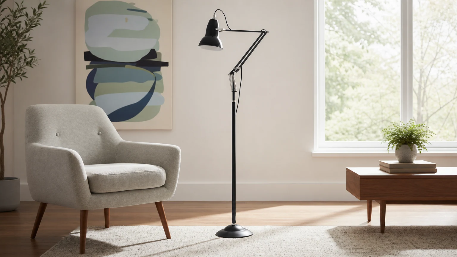 Justerbar golvlampa Modryx i en modern inredningsmiljö