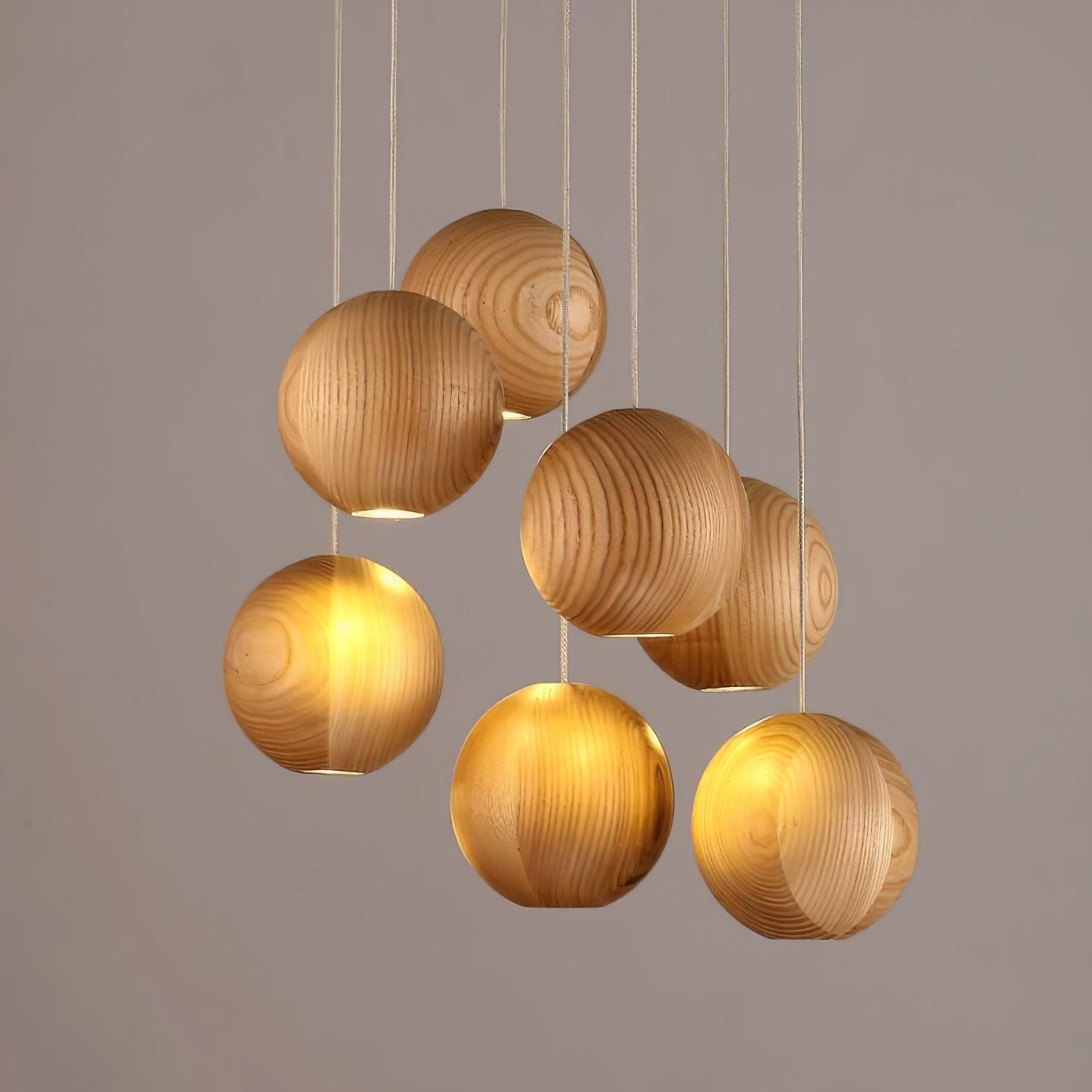 Wooden Orb Sphere Cluster Pendant Light G72
