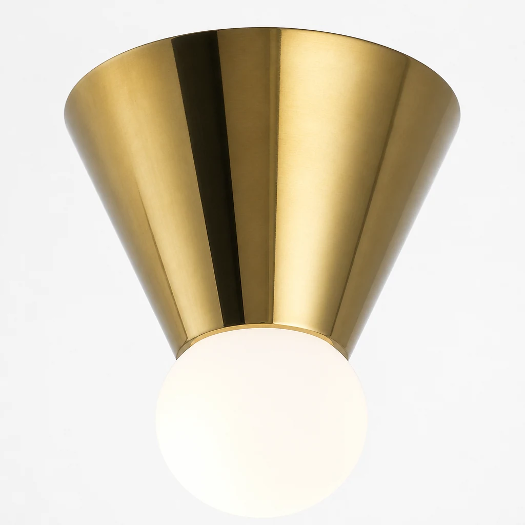 Close-up detail of the conical wall light finish and construction