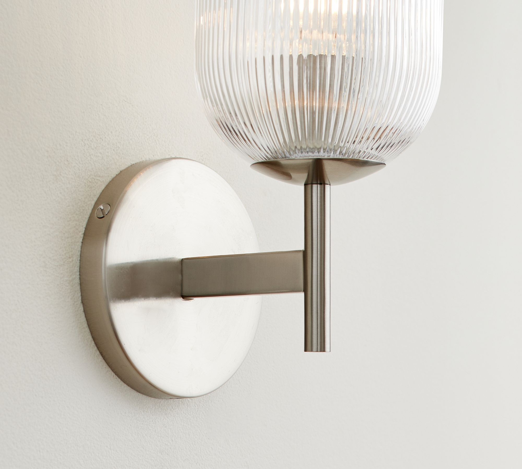 Bravira Ribbed Glass Sconce - Metal Wall Light with Clear Glass Shade T074