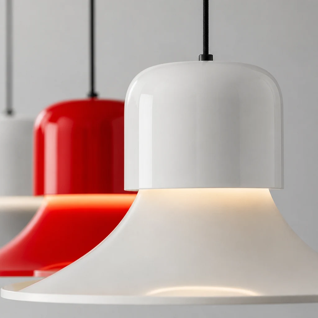 Zbliżenie na klosz i wykończenie lampy wiszącej LED Nordic ze stali węglowej M346