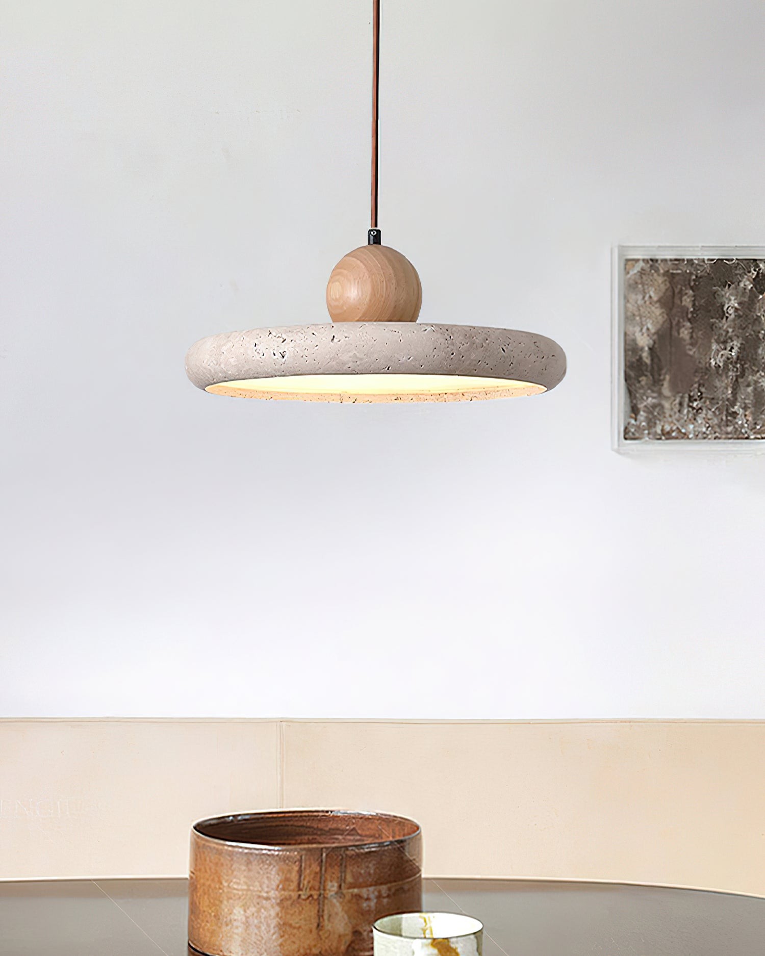 Modern Minimalist Wood Travertine Disc Pendant Light M241