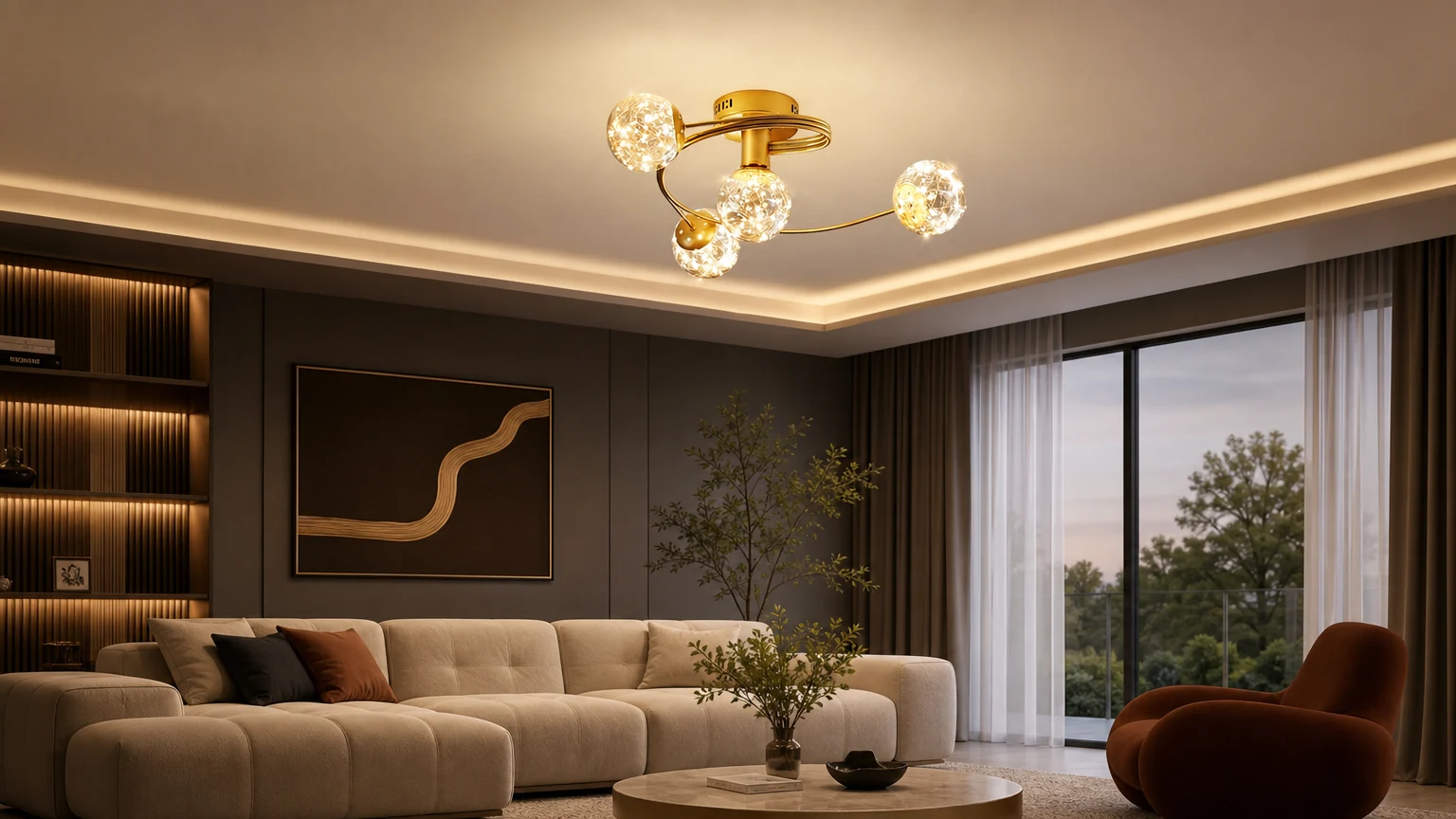 Lampa sufitowa VENUS zainstalowana w ciepłym wnętrzu