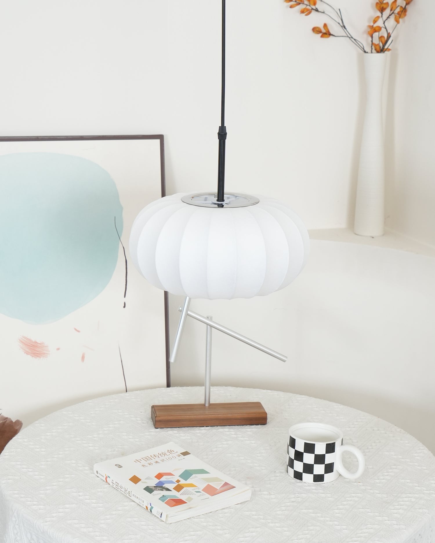 Simple Wabi-sabi White Lantern Fabric Pendant Lamp M105