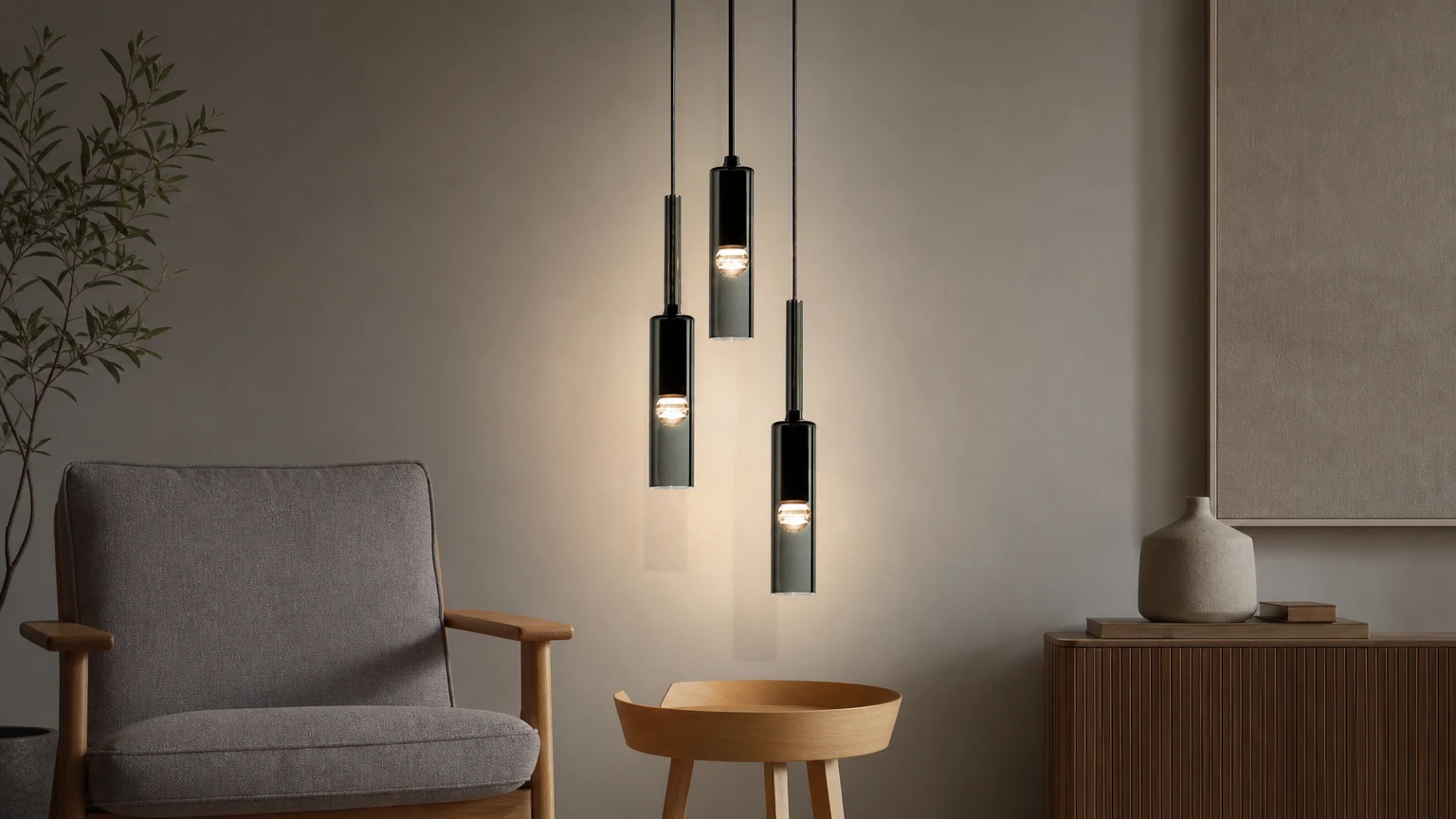 Nowoczesna cylindryczna szklana lampa wisząca G42 w nowoczesnym wnętrzu