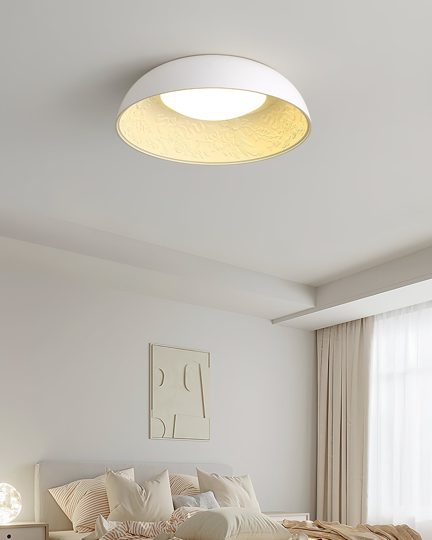 French Romantic Carved Round LED Ceiling Lamp M365