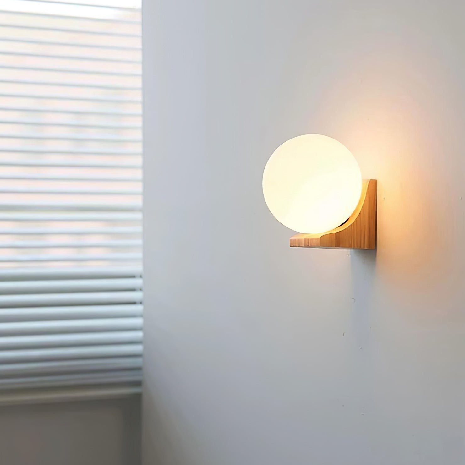 Minimalist Wooden Geometric Bracket Glass Globe Wall Lamp M477