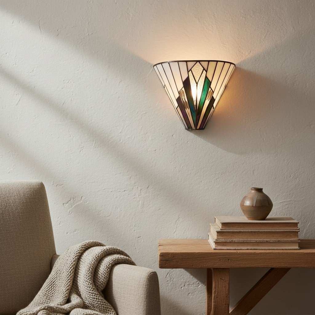 TF Astoria Vintage Fan-Shaped Wall Lamp - Handcrafted Art Glass For Bedroom Accent Light T635