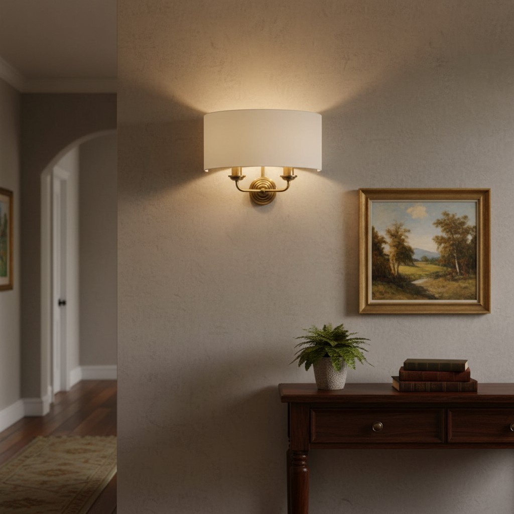 Tela Classic Wall Sconce with Fabric Shade - Elegant Metal Finish Wall Light for Living Room or Bedroom T654