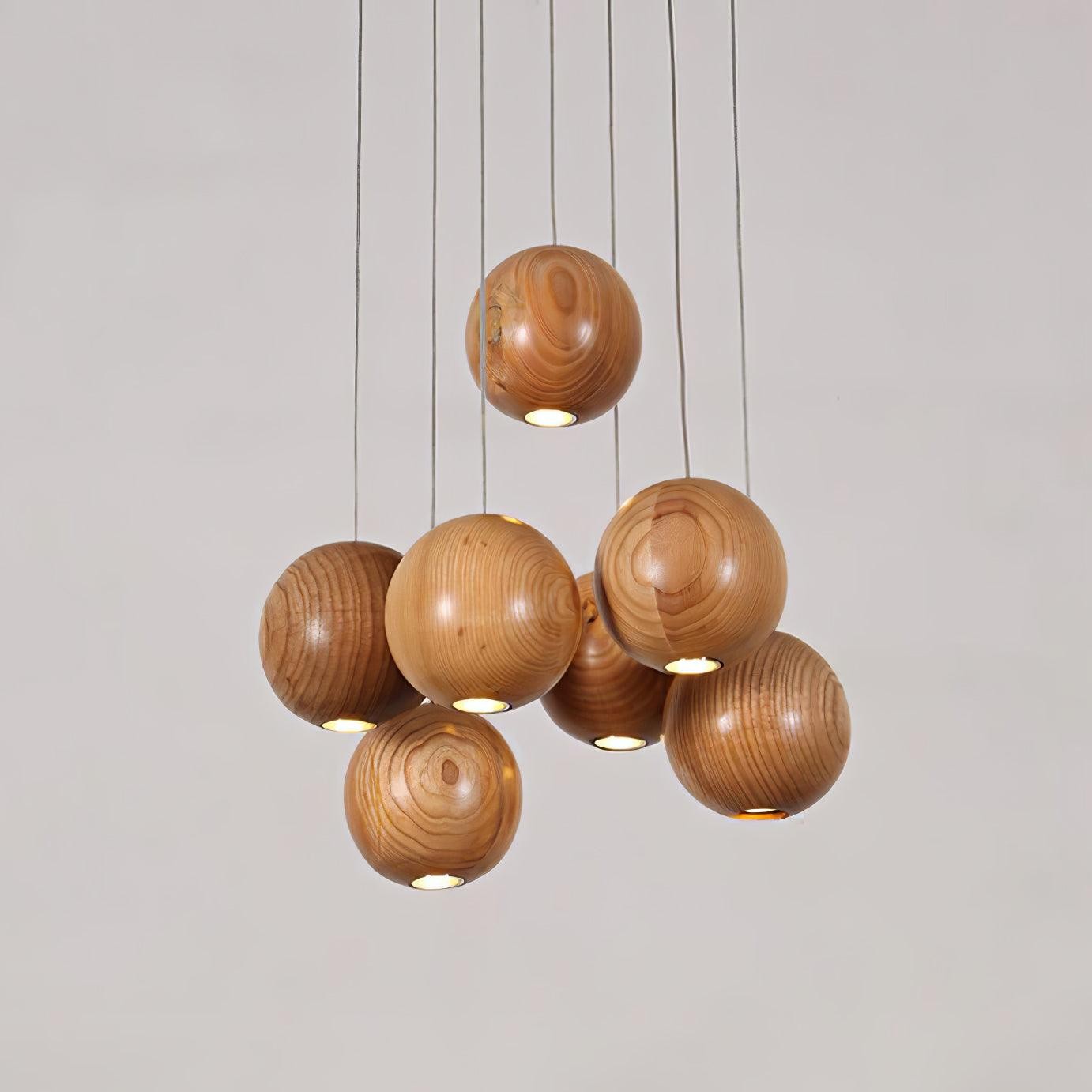 Wooden Orb Sphere Cluster Pendant Light G72