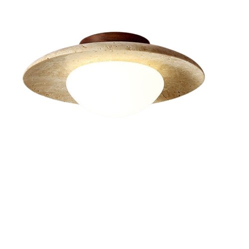 Japanese Minimalist Round Yellow Travertine Shade 1-Light Semi-Flush Mount Ceiling Light G31
