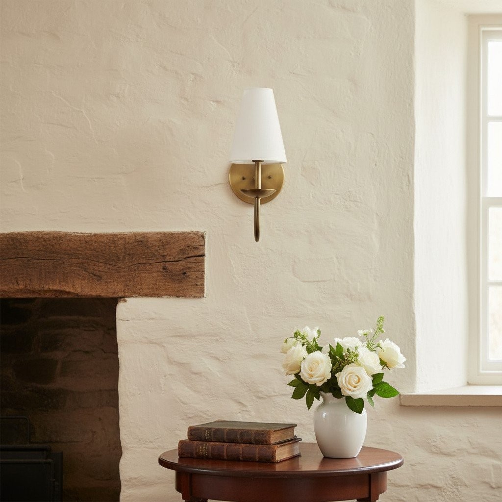 Curva Metal White Linen Sconce - Classic Brass Wall Light for Bedrooms T398