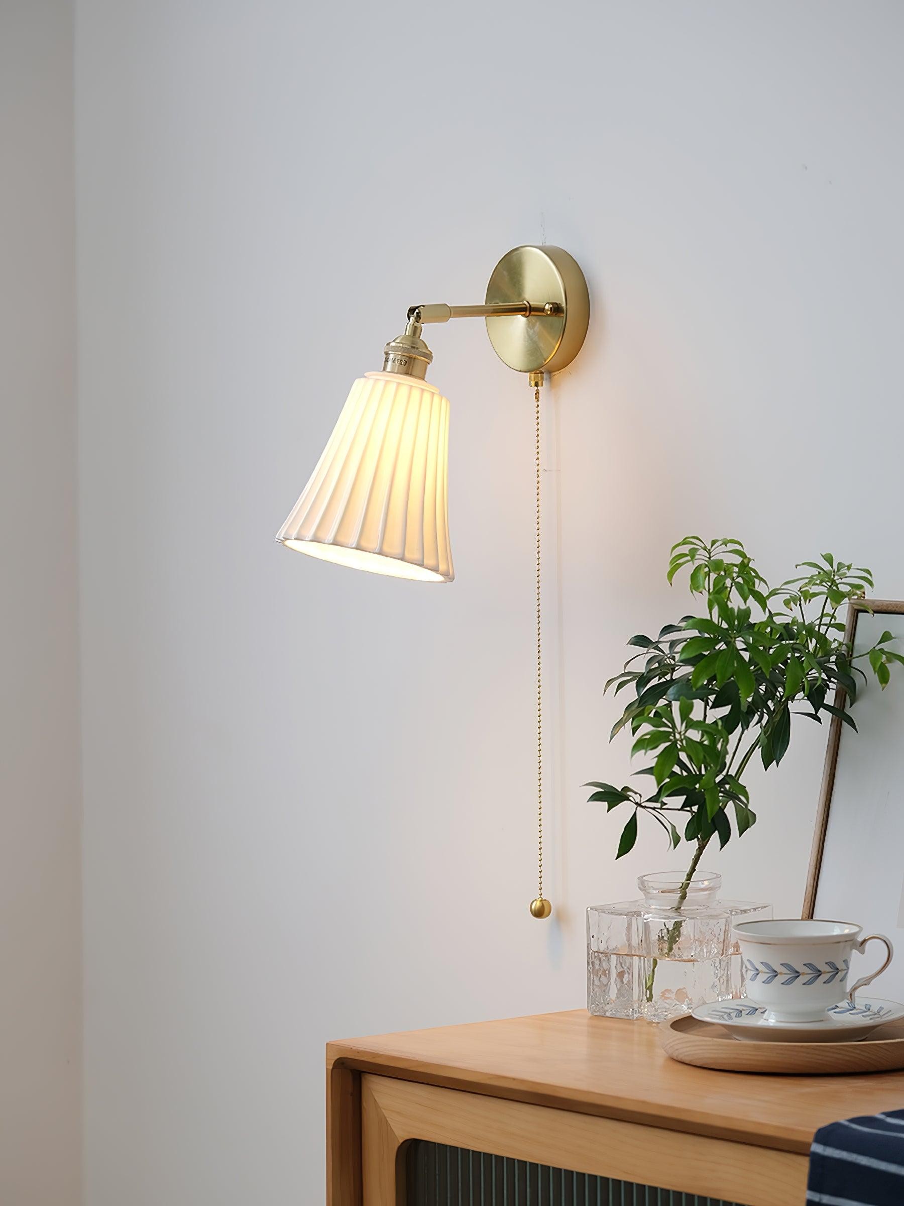 Modern Pull Cord Metal Ceramics Indoor Wall Lamp for Bedroom M506