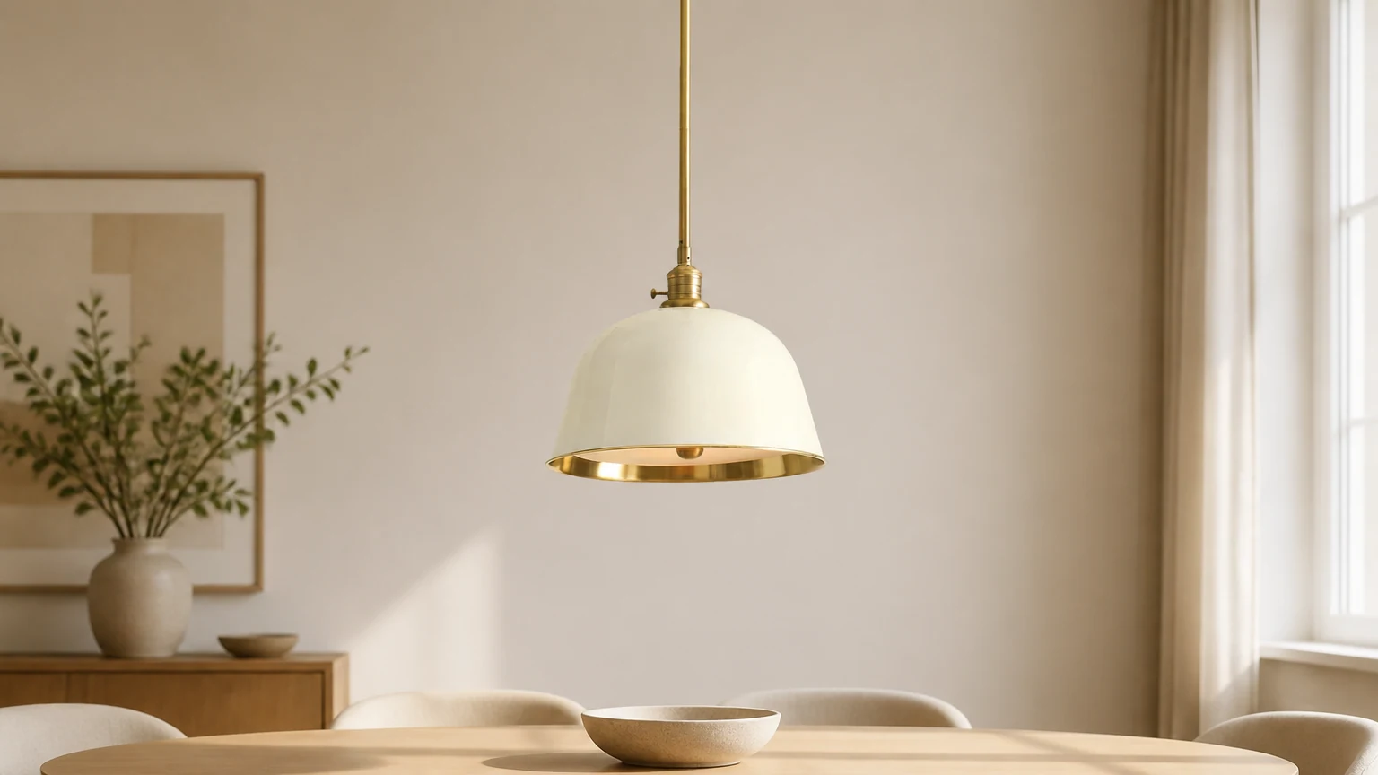 Lampa wisząca dzwonkowa Forvara zainstalowana w jadalni