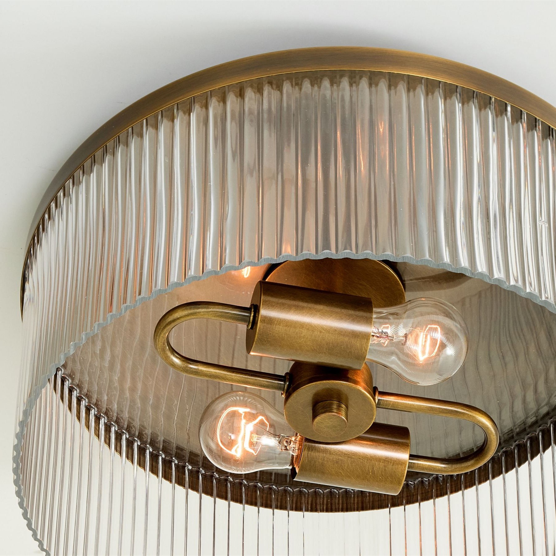 Bravira Flush Mount Ceiling Light - Ribbed & Bubbled Glass Metal Light T071