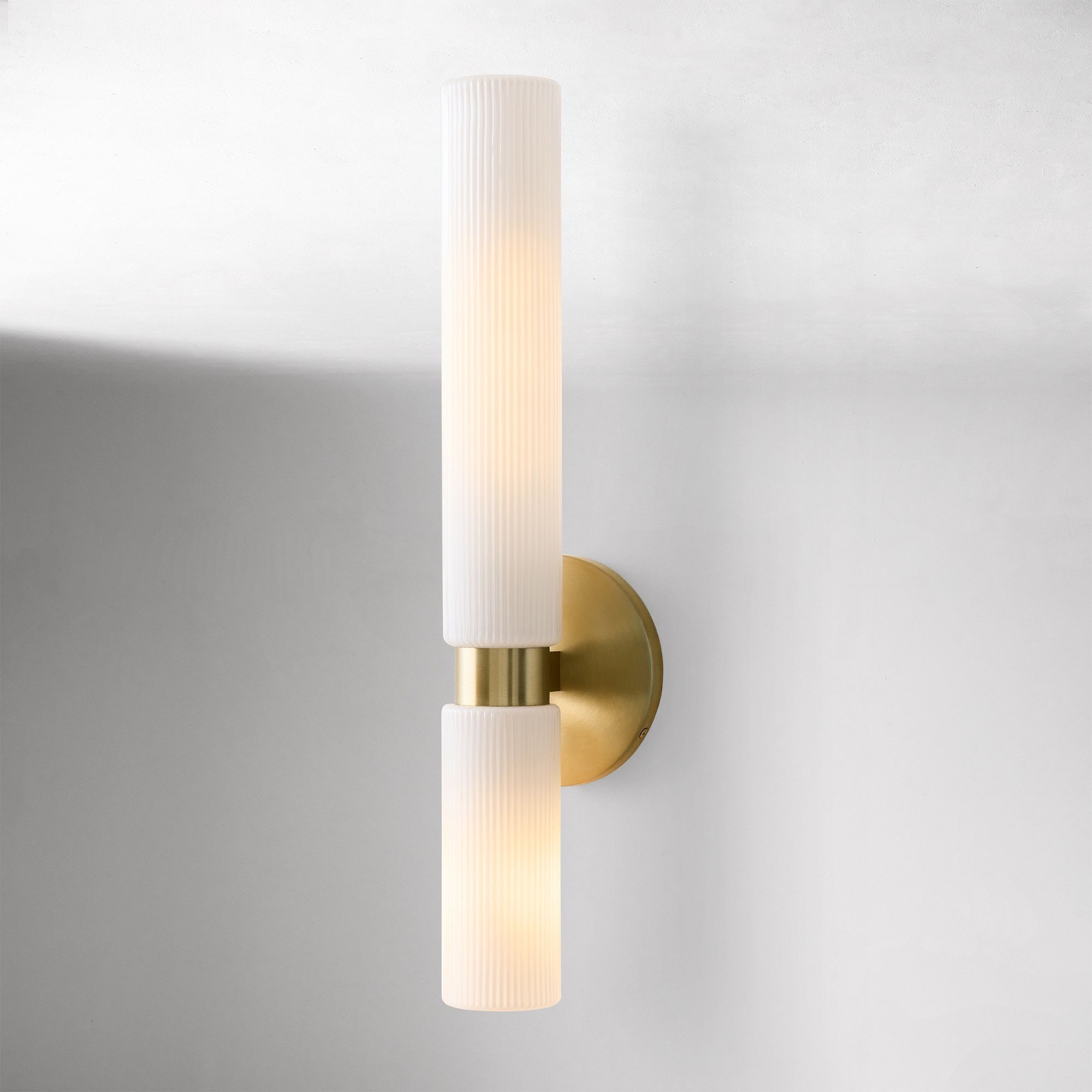 Rivora Fluted Glass Double Short Sconce - Indoor Outdoor Wall Light Elegance T095