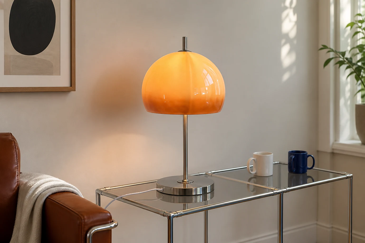 Lampa stołowa grzybkowa Bauhaus M415 pokazana w scenie lifestylowej