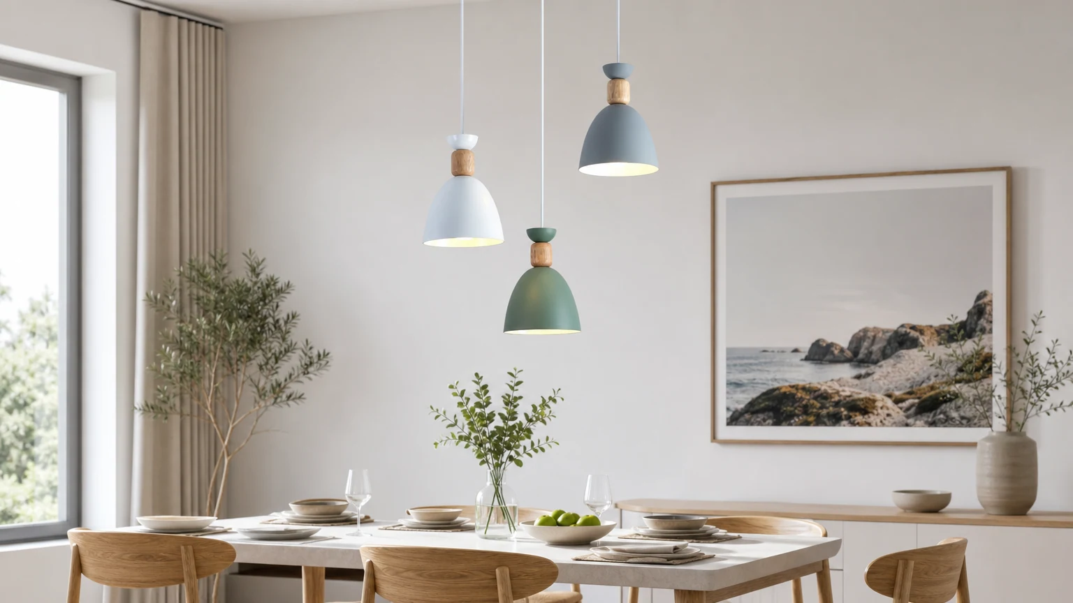 Skandynawska lampa wisząca BELL w ciepłym skandynawskim wnętrzu