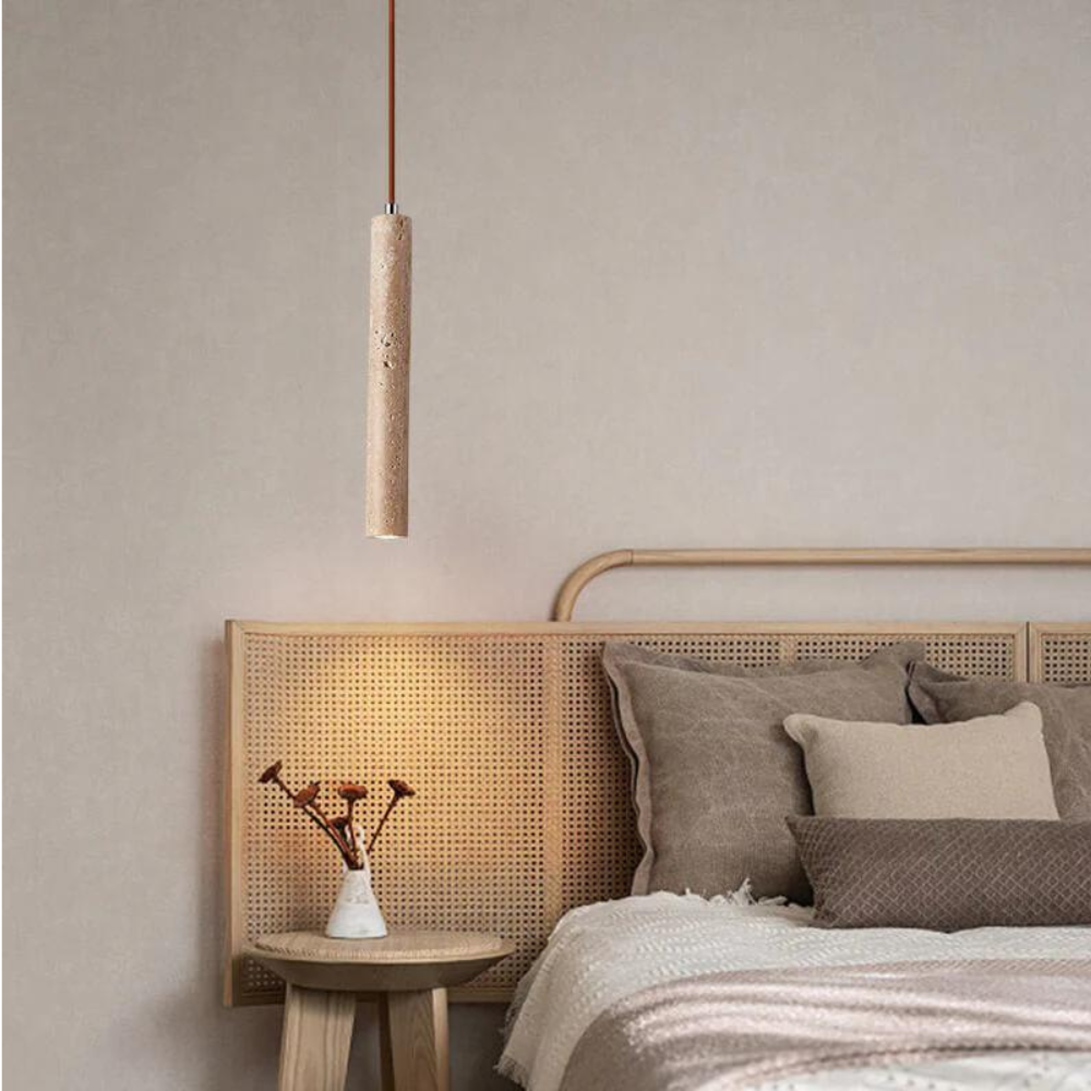 Marbled Travertine Cylinder Modern Pendant Light D857