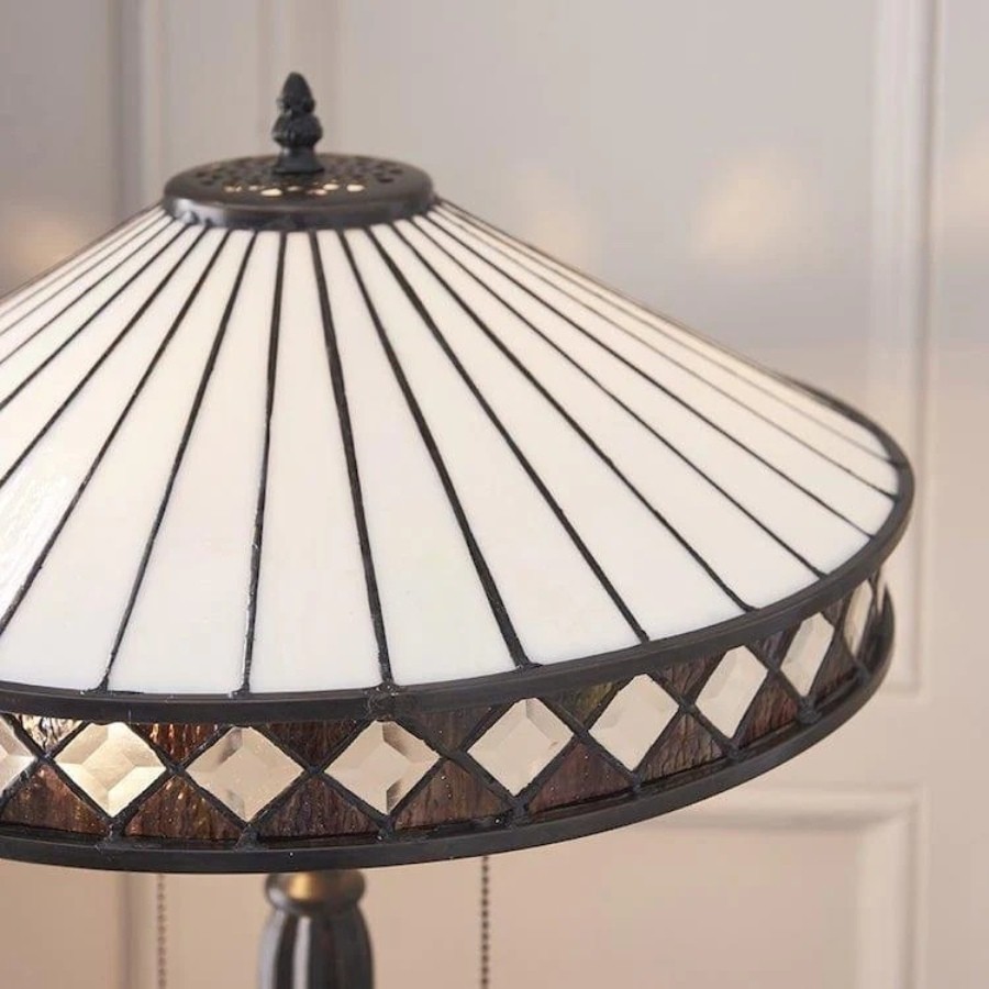 TF Fargo Geometric Tiffany Style Lamp - Amber and Cream Glass Accent Lighting for Bedroom or Study T643