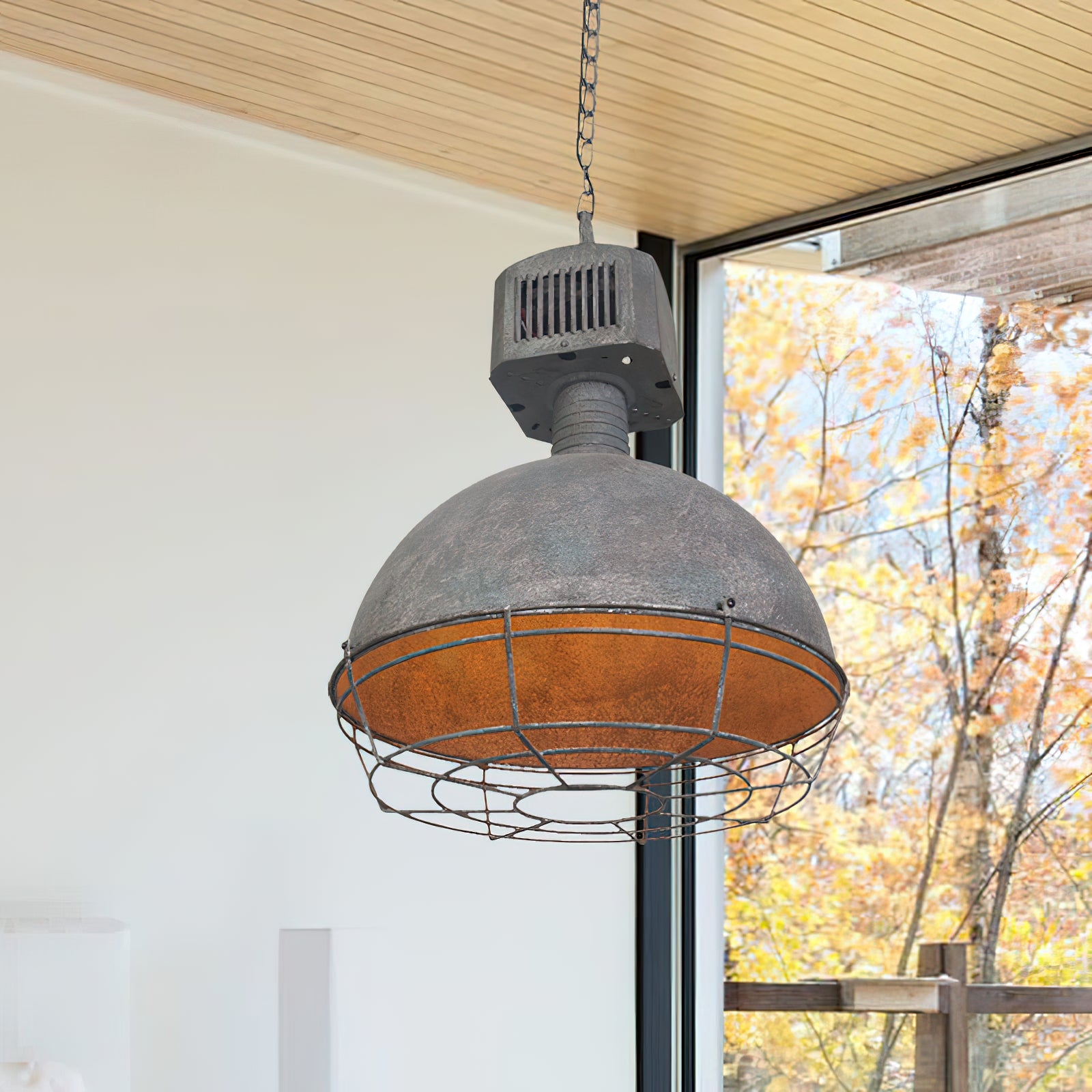 Caged Industrial Metal Pendant Light D469