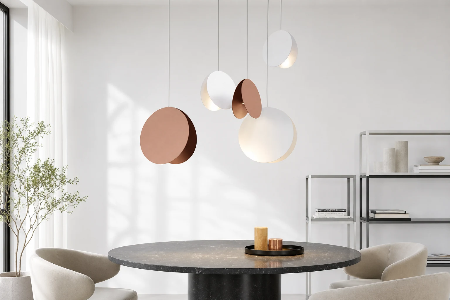 Lifestyle scene with CRIMSON Circular Pendant Light in use