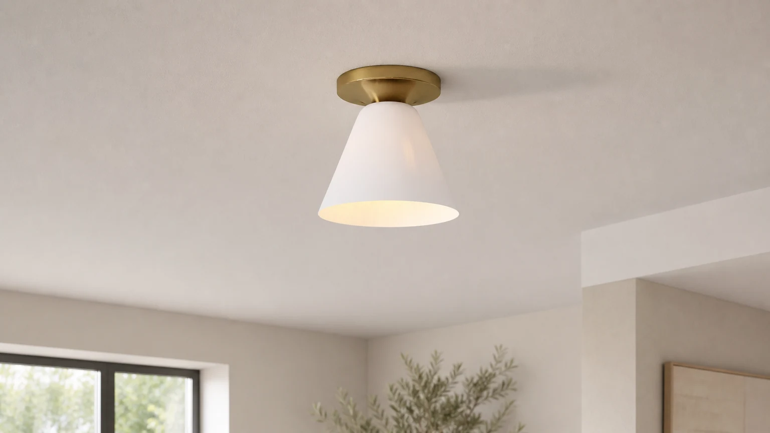 Szklana lampa sufitowa Conica do montażu podtynkowego, zainstalowana w nowoczesnym pomieszczeniu