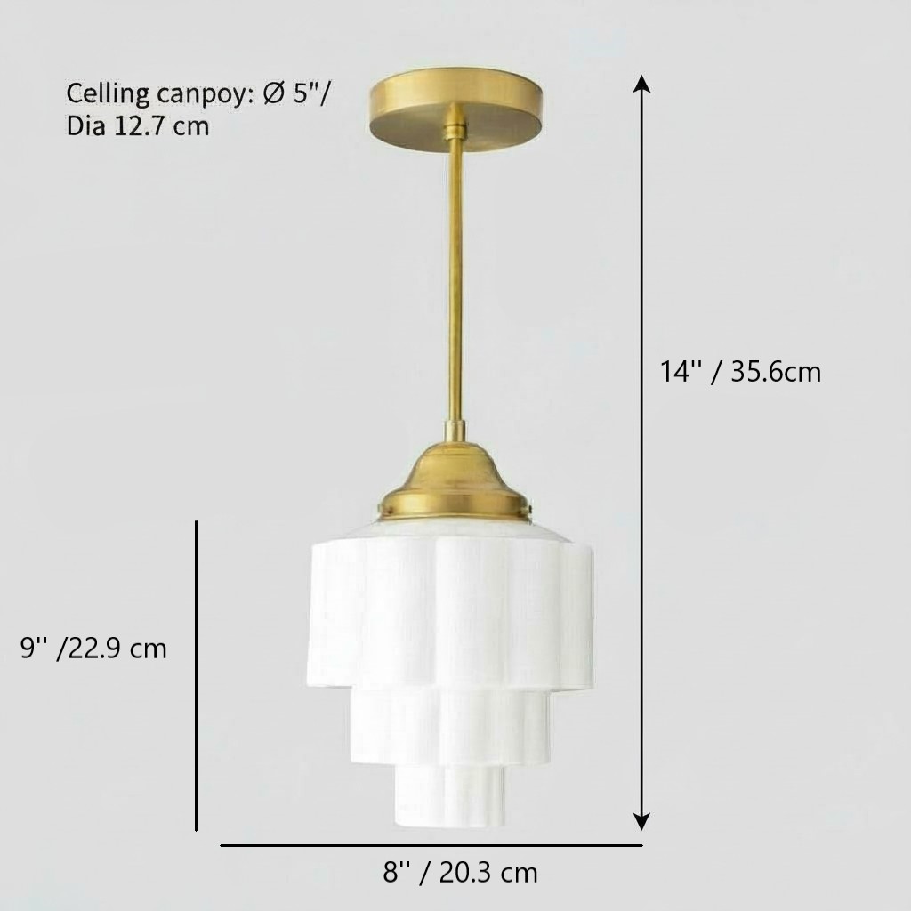 Schemat wymiarowy szklanej lampy wiszącej Geotower