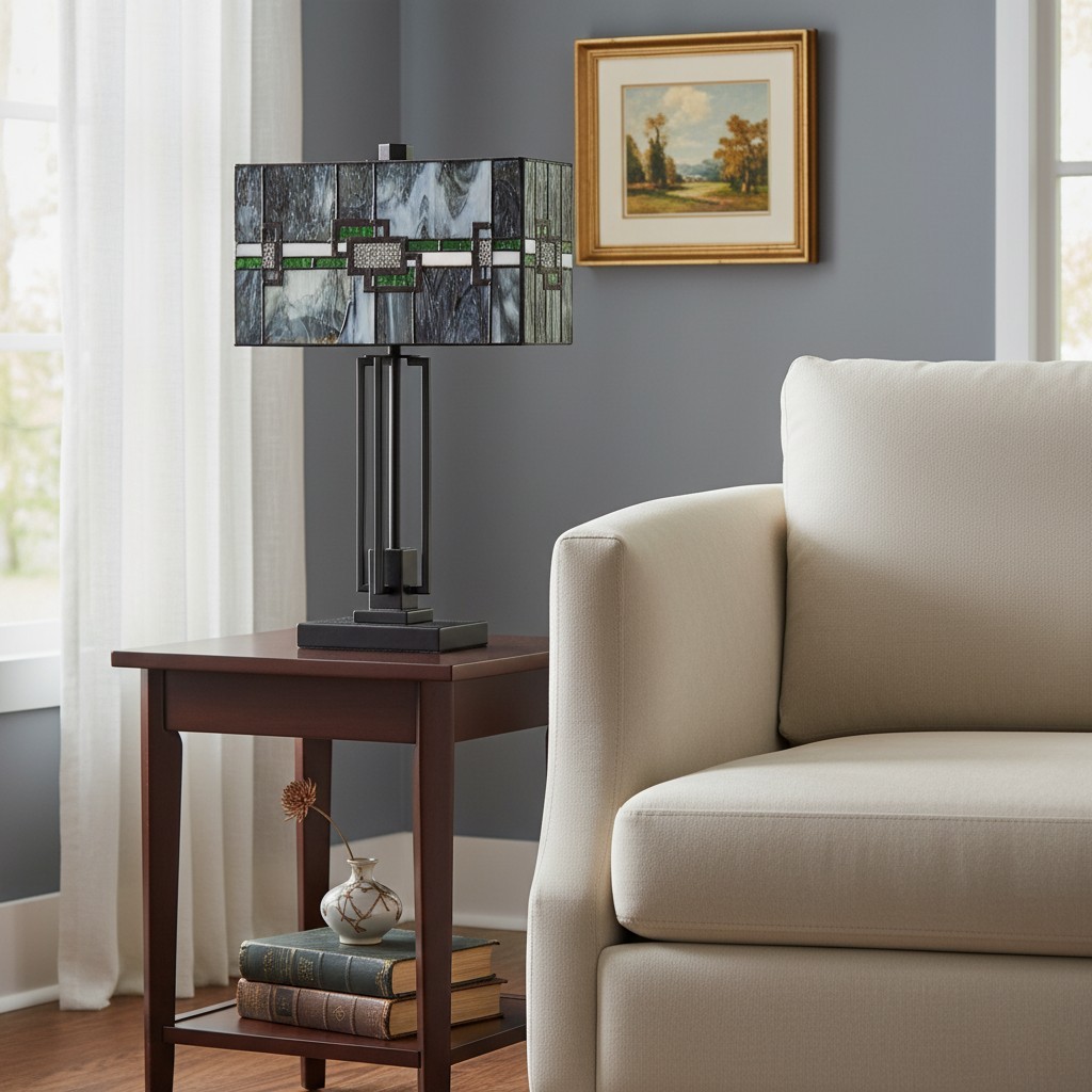 Culletto Stained-Glass Rectangular Table Lamp - Artisan Look for Bedrooms and Hallways T646