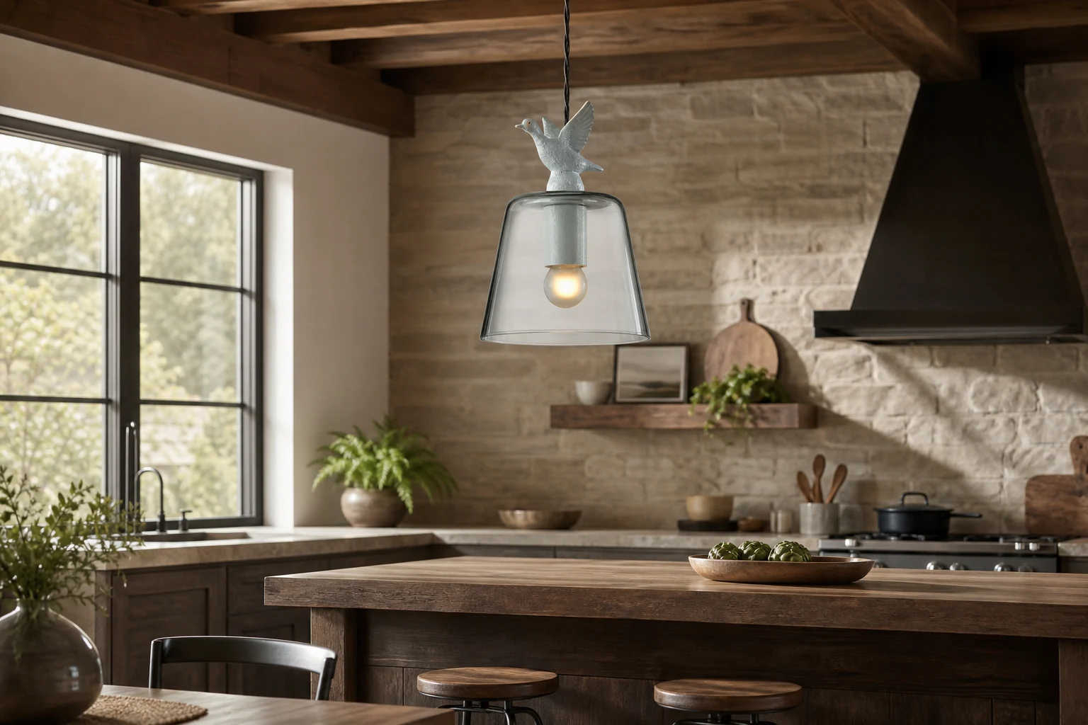 Bay Duck Glass Pendant Light shown in an interior scene