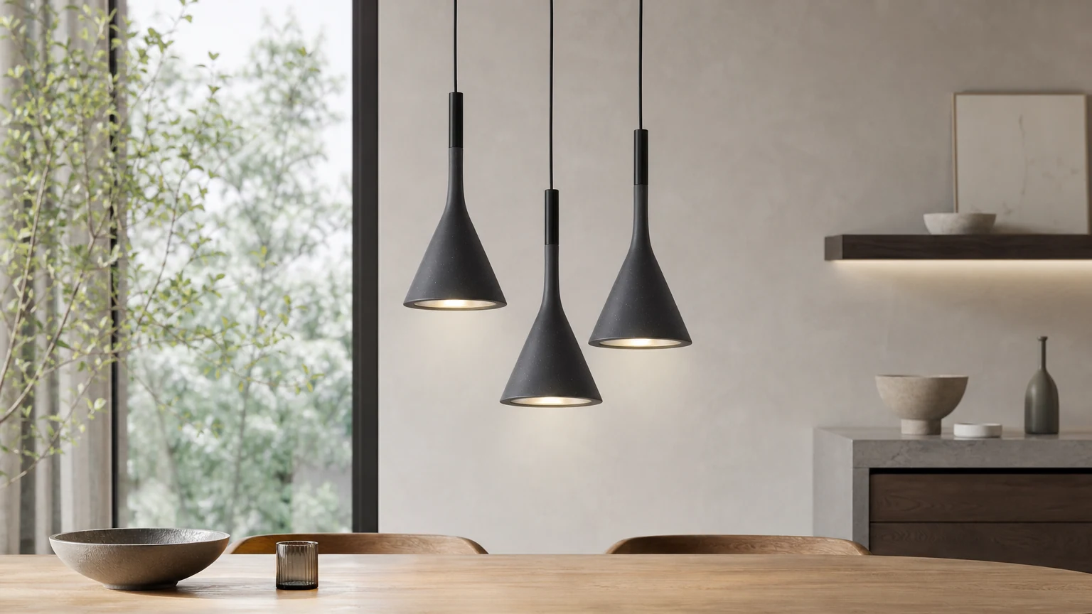 Lampa stożkowa SKELTON w ciepłej scenerii wnętrza