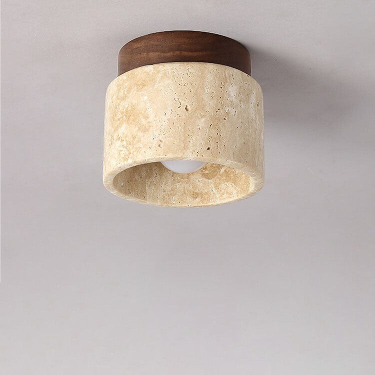 Japanese Minimalist Round Yellow Travertine Shade 1-Light Semi-Flush Mount Ceiling Light G31